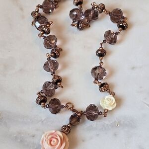 Peach Rose Very Elegant Purple Beaded Necklace